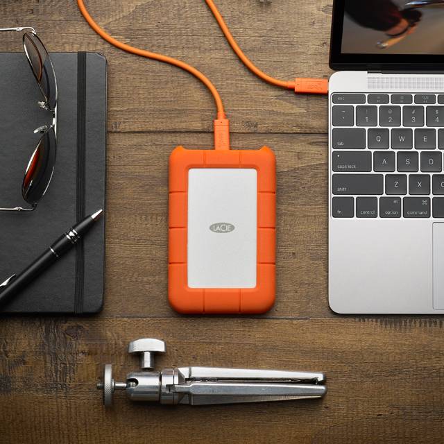 Seagate LaCie Rugged 1 TB USB-C Portable Hard Drive – Shock, Crush, and rain-resistant for ultimate durability and performance.