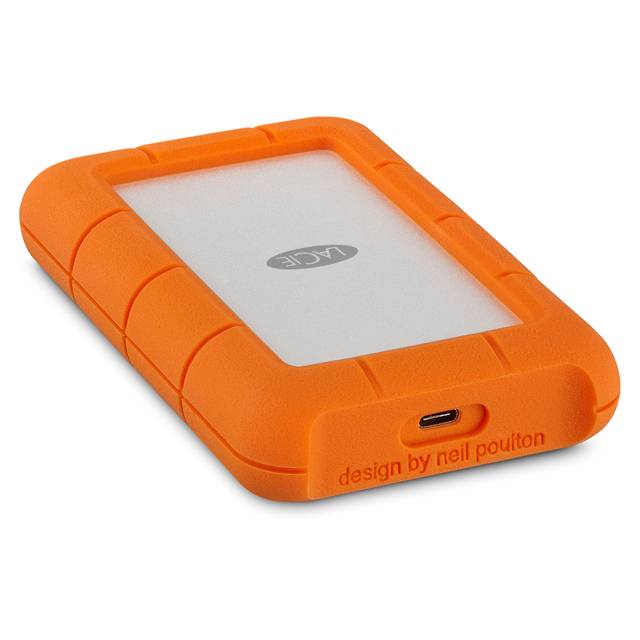 Seagate LaCie Rugged 1 TB USB-C Portable Hard Drive – Shock, Crush design ideal for extreme conditions and durability.