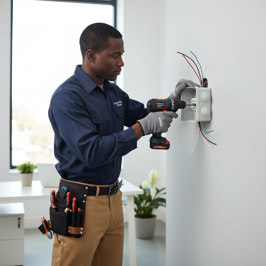 Angle view of the M-Link PVC CCTV camera junction box with lid attached.