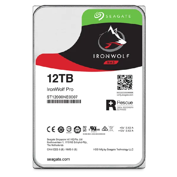 Seagate Ironwolf Pro ST12000NT001 12TB 3.5'' HDD NAS Drives 7200 RPM; SATA 6GB/s Interface; 256MB Cache;550TB/Year; Unlimited Ba