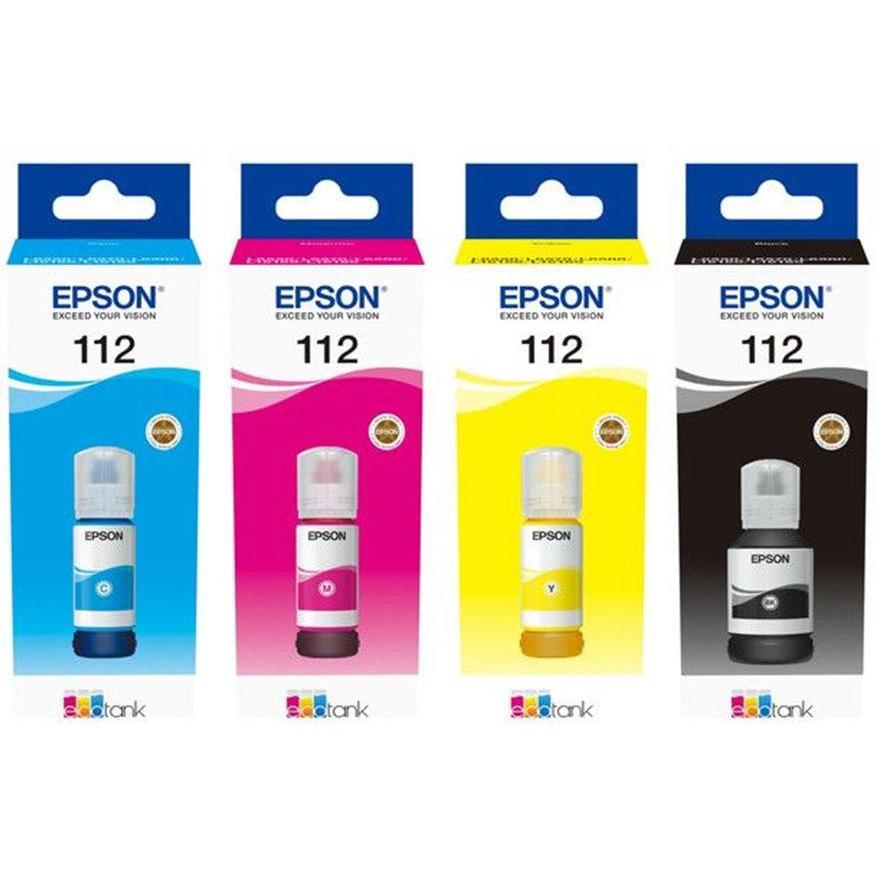 Epson 112 Original Ink Set-4 Pigment Bottles (Black, Cyan, Magenta, Yellow)