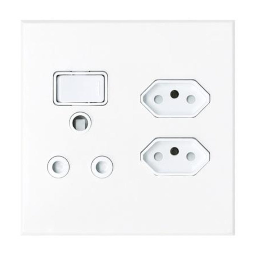 White wall socket with multiple ports on a white background