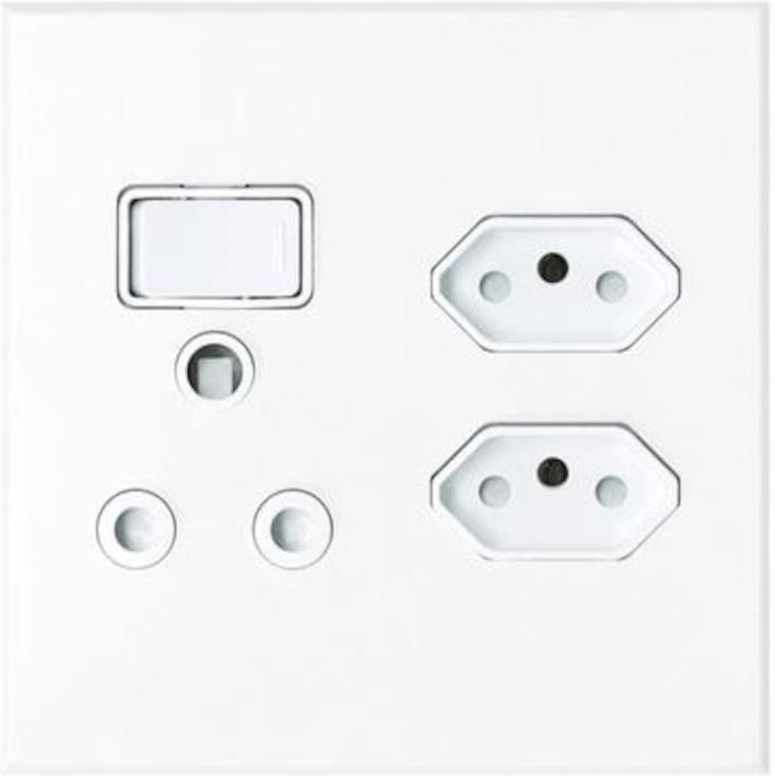 White wall socket with multiple ports on a white background