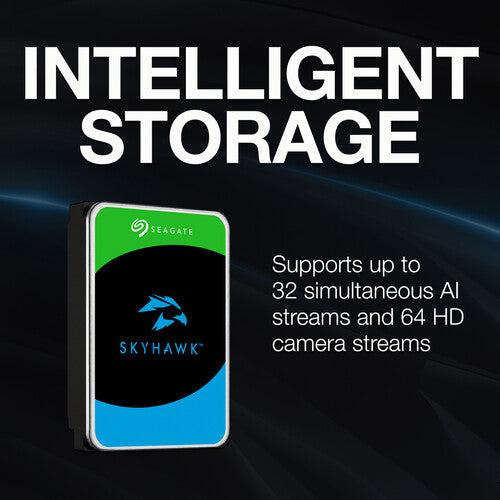 Seagate 10TB SkyHawk AI 7200RPM SATA III 3.5" Surveillance HDD – AI-Optimized, 24/7 Use