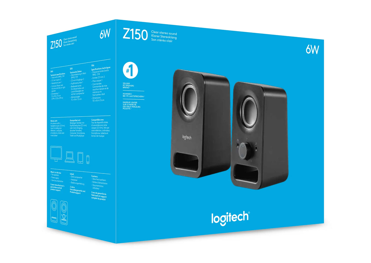 980-000814 - Logitech Desktop Speakers Z150 Multimedia mini Speakers Midnight Black 1 speaker 6 watts audio device with 3.5mm