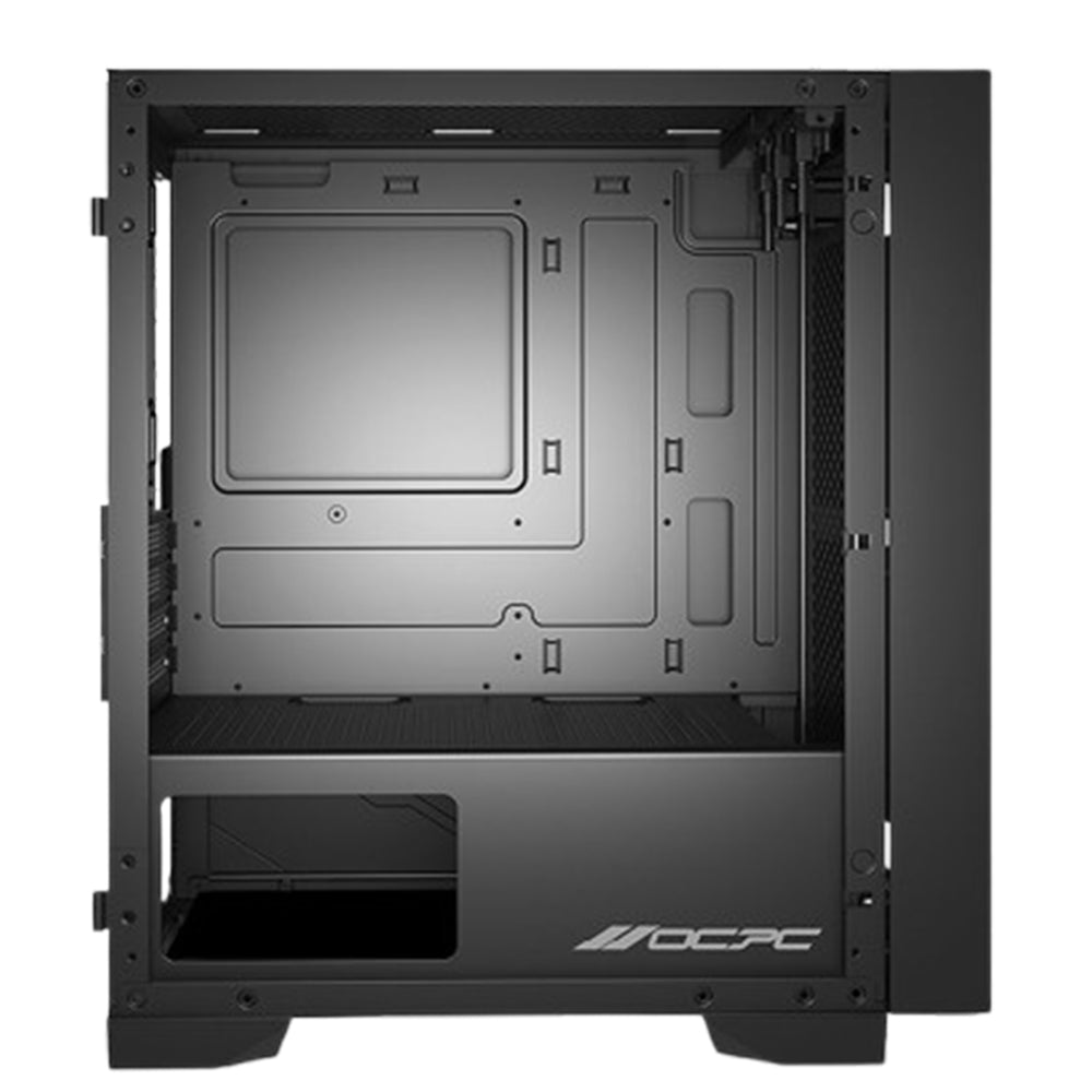 OCPC Mid-Tower Case - Stylish Black Steel and Tempered Glass Design, OCCASAATXBK - No PSU Included for optimal gaming setup.