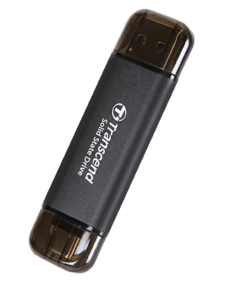 TRANSCEND 512 GB ESD310C USB3.2 TYPE A & C (USB 10Gbps) OTG COMPACT PORTABLE SSD - Read 1050MB/s Write 950 MB/s - Black