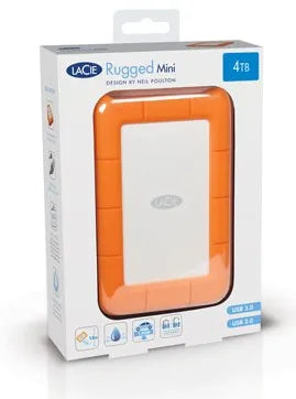 Seagate LaCie Rugged Mini 4TB External Hard Drive – USB 3.0 Portable Drive for Mac boxed unit with orange bumper