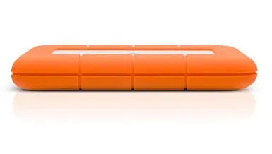 Orange Seagate LaCie Rugged Mini 4TB External Hard Drive – USB 3.0 Portable Drive for Mac, side profile with LaCie logo