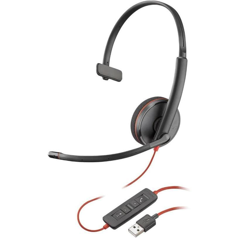 Black headset with USB adapter on a white background