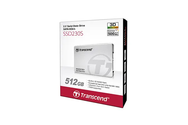 TRANSCEND 512GB SSD230S 2.5' SSD DRIVE - SATA III 3D NAND with DRAM cache - 560MB/s Read 500MB/s Write - 280TBW