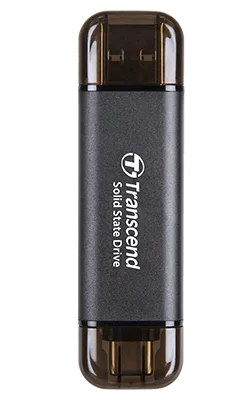 TRANSCEND 512 GB ESD310C USB3.2 TYPE A & C (USB 10Gbps) OTG COMPACT PORTABLE SSD - Read 1050MB/s Write 950 MB/s - Black