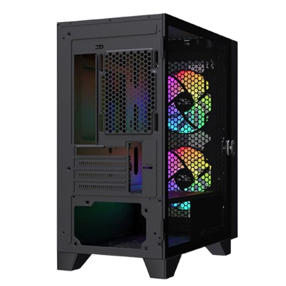 OCPC Mid-Tower Case - Stylish Black Steel and Tempered Glass Design, OCCASAATXBK - No PSU Included, perfect for gaming setups.