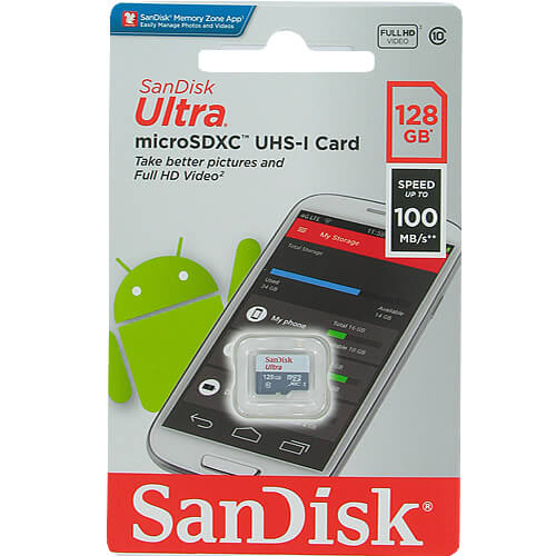 SanDisk Ultra 128GB microSDXC UHS-I Memory Card – C10, Up to 100MB/s, No Adapter | SDSQUNR-128G-GN6MN