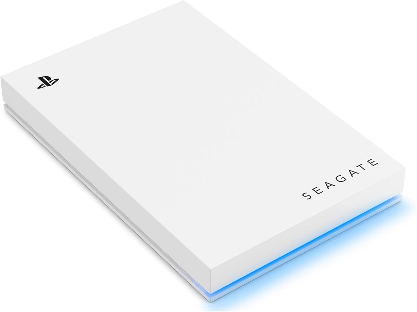 Seagate Game Drive for PS4/PS5 – 5 TB Portable External HDD, USB 3.0, stylish white with blue LED for gamers.