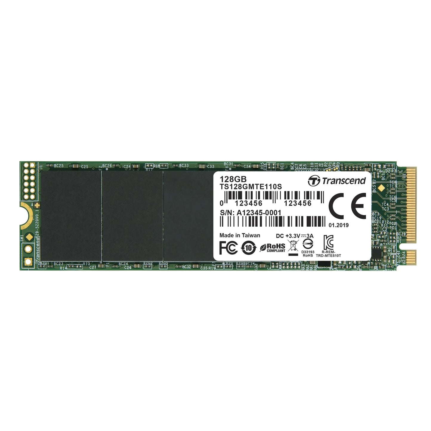 TRANSCEND 128GB MTE110S PCI-E GEN 3x4 M.2 2280 SSD 3D TLC - 1500 MB/s Read 550 MB/s Write - 50 TBW