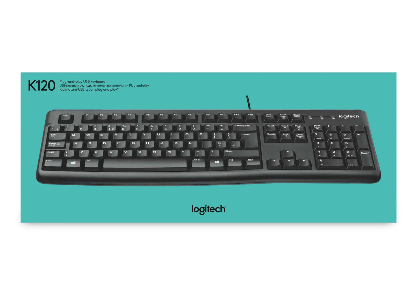 920-002508 - LOGI K120 Corded Keyboard plug and play USB connection spill resist.