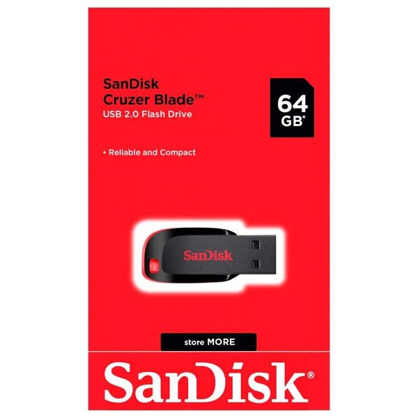 SanDisk Cruzer Blade USB Flash Drive – 64GB, Compact Red – SDCZ50-064G-B35