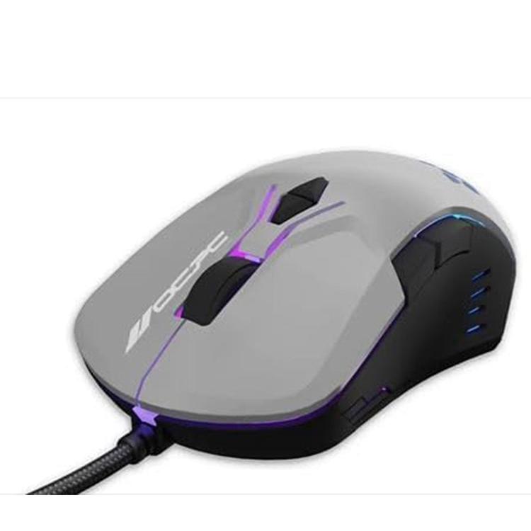 OCPC MR11 Wired Gaming Mouse – Creamy Grey with RGB Breathing Light, 7200 DPI, 7D Ergonomic Design for gamers.