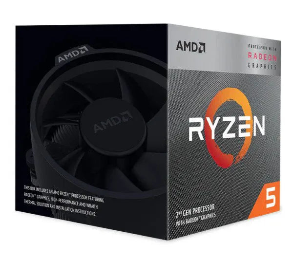 AMD RYZEN 5 3400G SKT AM4 CPU; 4 Core/8 Thread; Base Clock 3.7GHz; Boost Clock 4.2GHz; 6 MB TDP 65W; RX Vega Graphics Cooler in