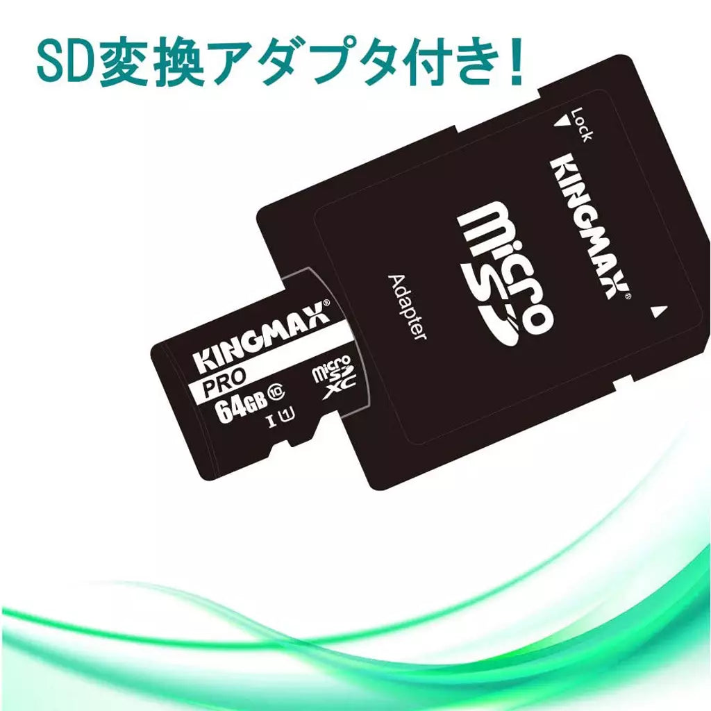 KINGMAX 64GB MicroSD Memory Card – Class 10, High-Speed Storage for Mobile, Camera, and Video with adapter included.