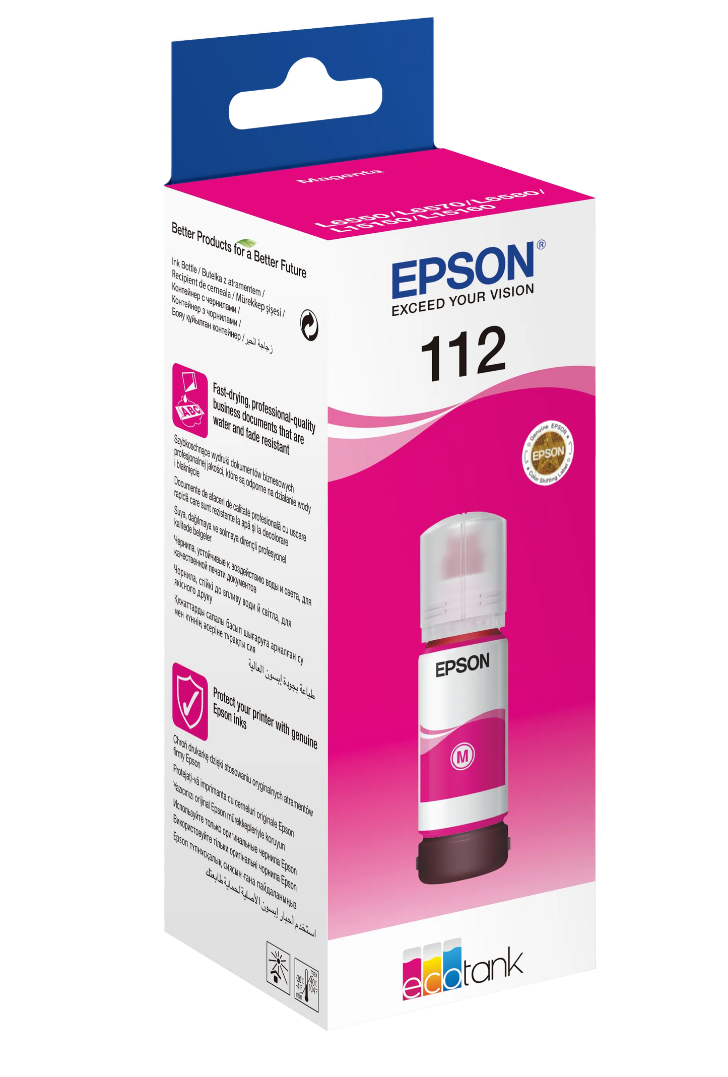 Epson 112 EcoTank Pigment Magenta ink bottle (70 ml). 6000 pages @ 5% coverage