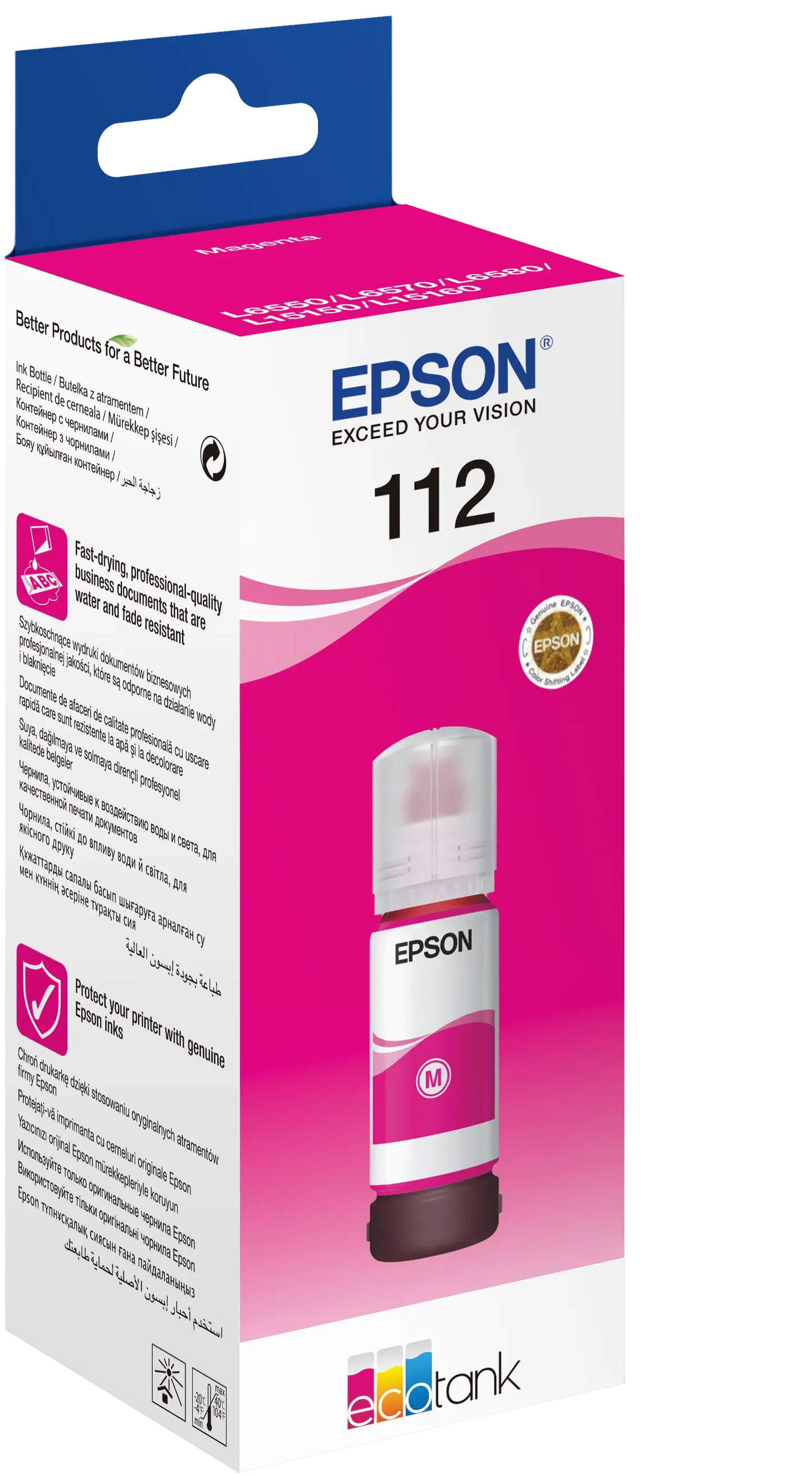 Epson 112 EcoTank Pigment Magenta ink bottle (70 ml). 6000 pages @ 5% coverage