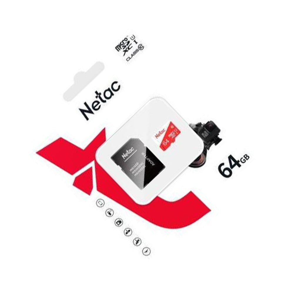 Netac 64GB microSD Card Class 10 with SD Adapter – High-Speed Memory for Phones, Cameras, and More in retail packaging