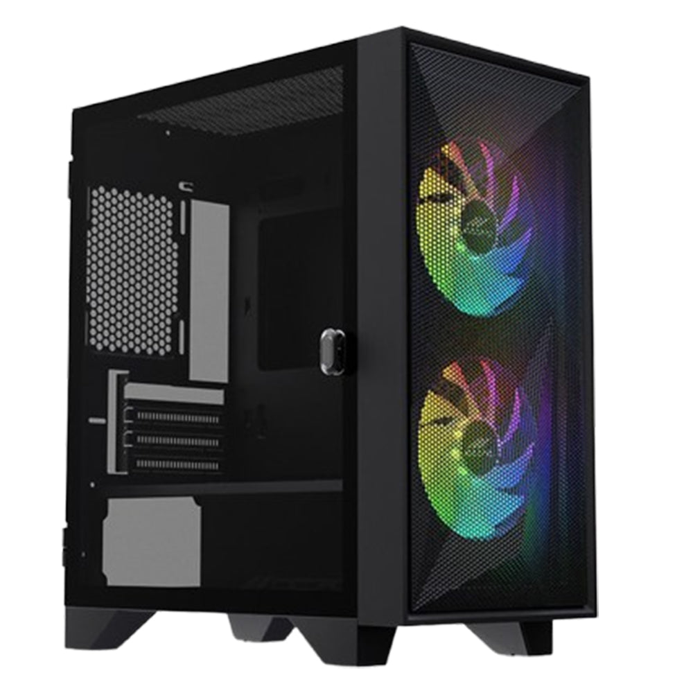 OCPC Mid-Tower Case - Stylish Black Steel and Tempered Glass Design, OCCASAATXBK - No PSU Included, perfect for gamers.