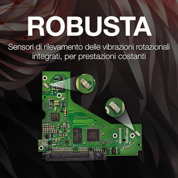 Robusta NAS circuit board with connectors; SEAGATE HDD IronWolf NAS (3.5''/6TB/SATA 6Gb/s/rpm 5400) reference.