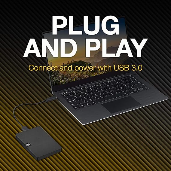 Seagate Expansion 4 TB Portable USB 3.0 External HDD – Black, exFAT, Rescue Included connects effortlessly to your laptop.