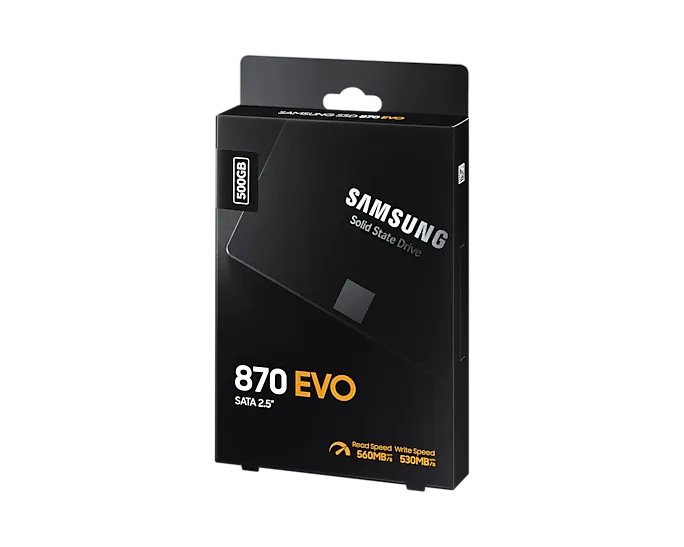 Samsung 870 EVO 500GB 2.5" SATA III SSD – High-Performance Solid State Drive in sleek packaging for reliable storage upgrade.
