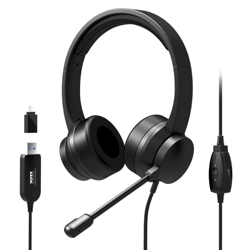 Port Black Comfortable Office Stereo USB Headset