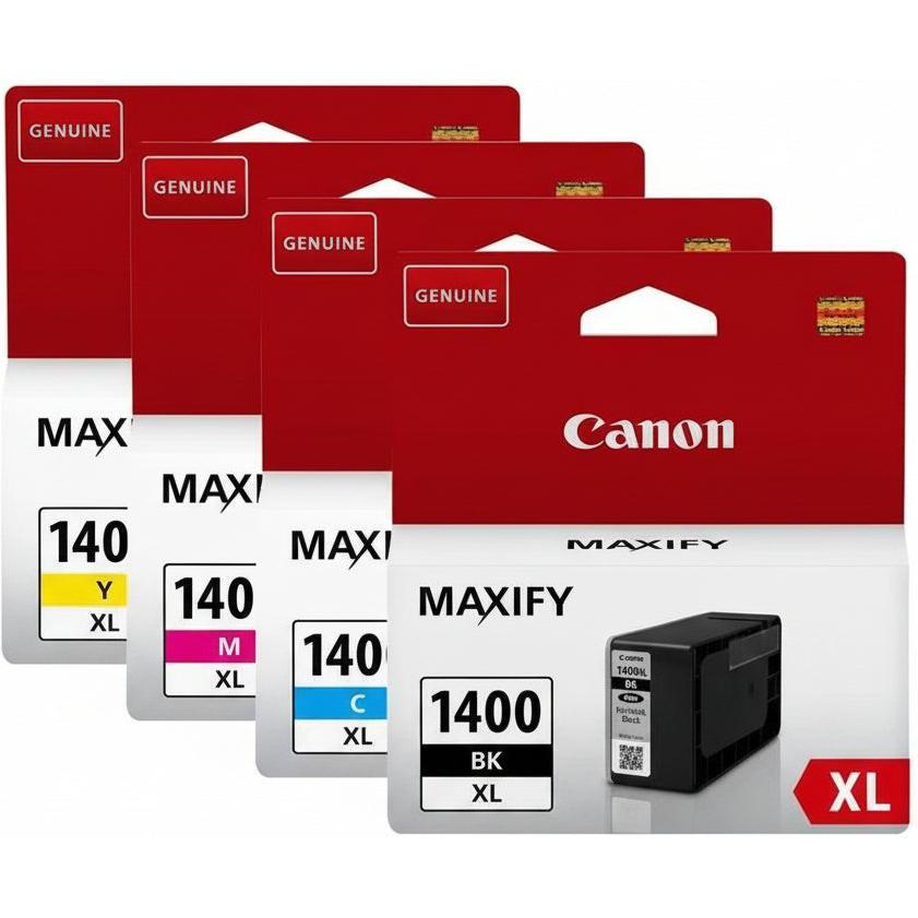 The Canon PGI-1400XL 4-pack box showing all four cartridges.