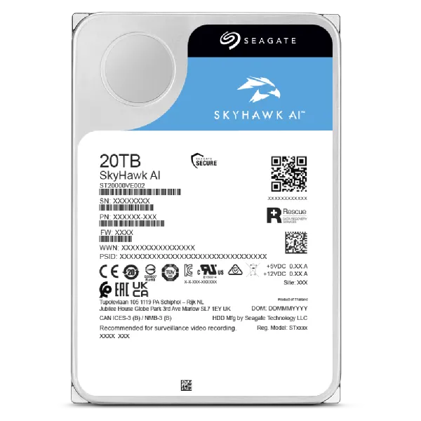 Seagate Skyhawk AI ST16000VE004 16TB 3.5'' HDD Surveillance Drives; SATA 6GB/s Interface; 256MB Cache; RPM: 7200;512e; 5 Year li
