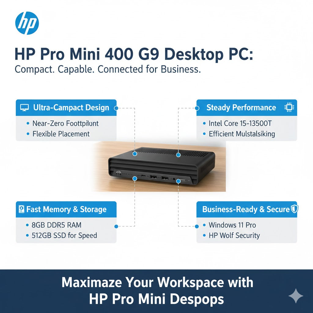 HP Pro Mini 400 G9 Desktop PC Core i5-13500T 8GB 512GB SSD Win 11 Pro
