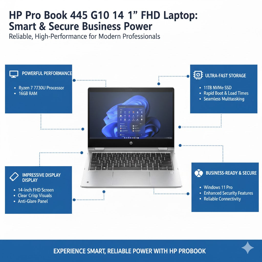HP ProBook 445 G10 14” FHD Laptop Ryzen 7 7730U 16GB 1TB SSD Windows 11 Pro