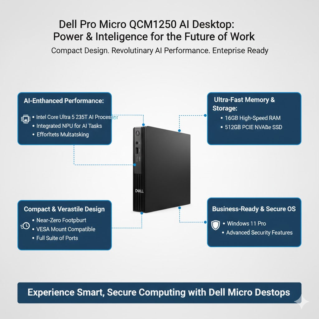 Dell Pro Micro QCM1250 Core Ultra 5 235T AI Desktop 16GB 512GB Win 11 Pro