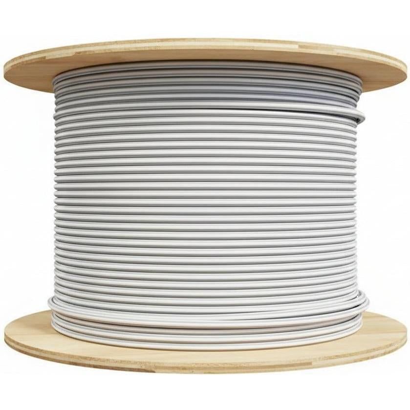 Spool of CAT6 network cable on a white background