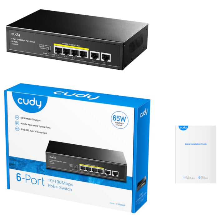 Cudy 6-Port Ethernet Unmanaged Switch - 4 Ports POE Power offers reliable network management for home and small offices.
