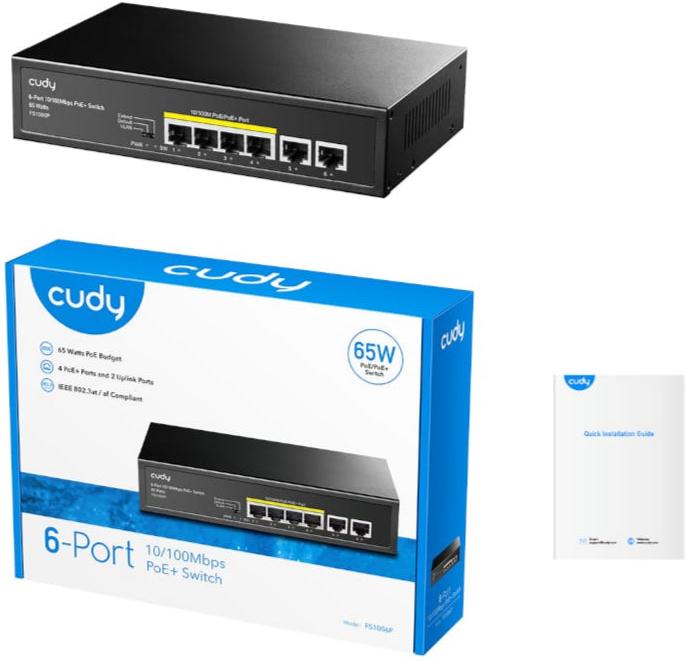 Cudy 6-Port Ethernet Unmanaged Switch - 4 Ports POE Power offers reliable network management for home and small offices.