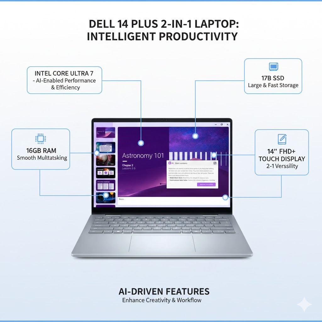 Dell 14 Plus 14'' FHD+ AI 2-in-1 Laptop Intel Core Ultra 7 16GB 1TB SSD