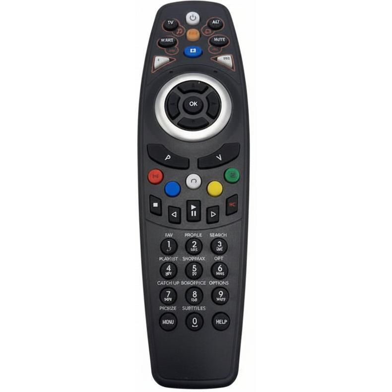 Front view of the MicroWorld RM-DS909 PLUS universal remote showing all buttons.