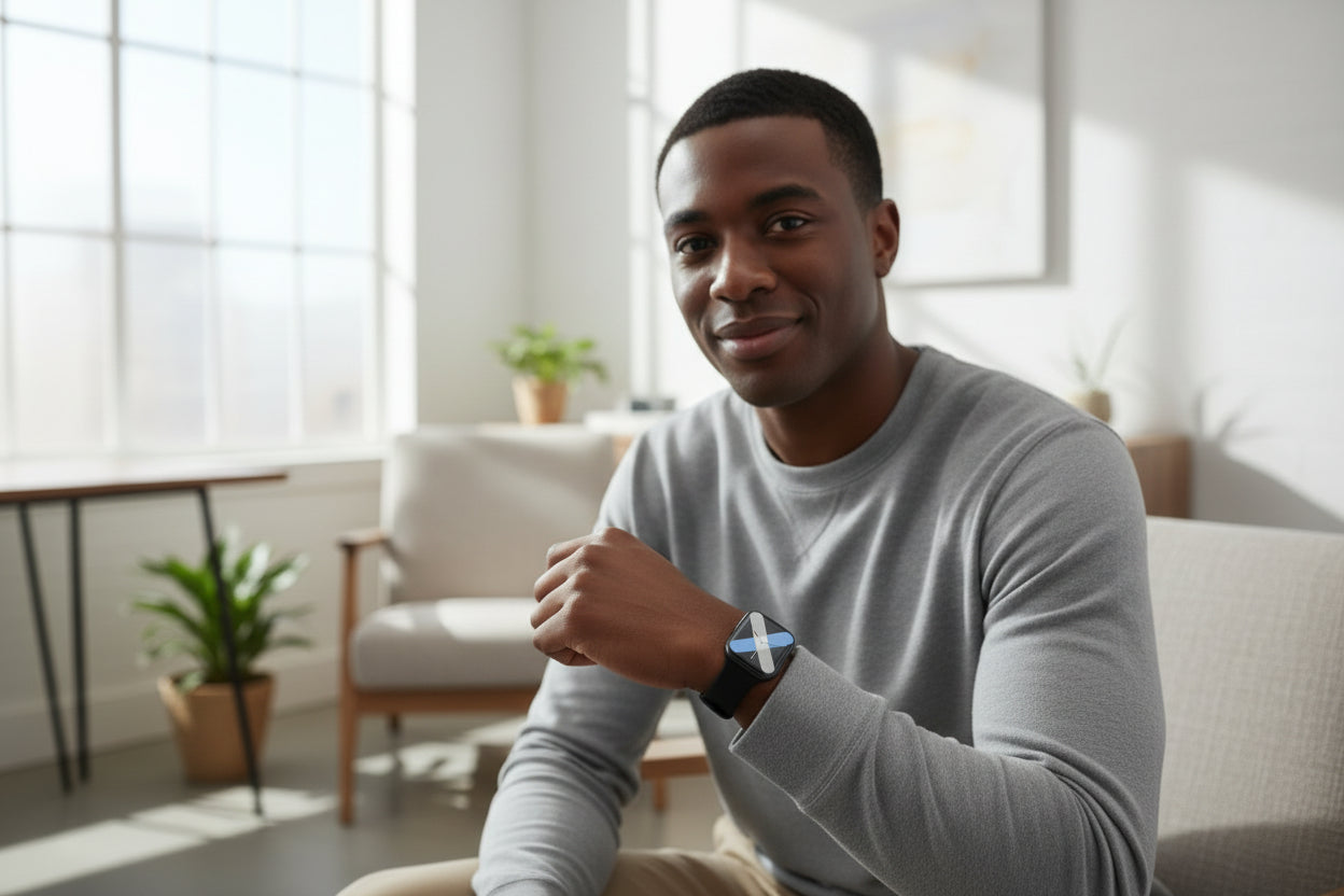 Kalobee GW-X Series 10 health monitoring watch showing heart rate data on screen.