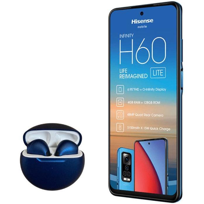 Hisense Infinity H60 Lite Smartphone Bundle with 6.95" FHD+ Display and Wireless Blue Earbuds