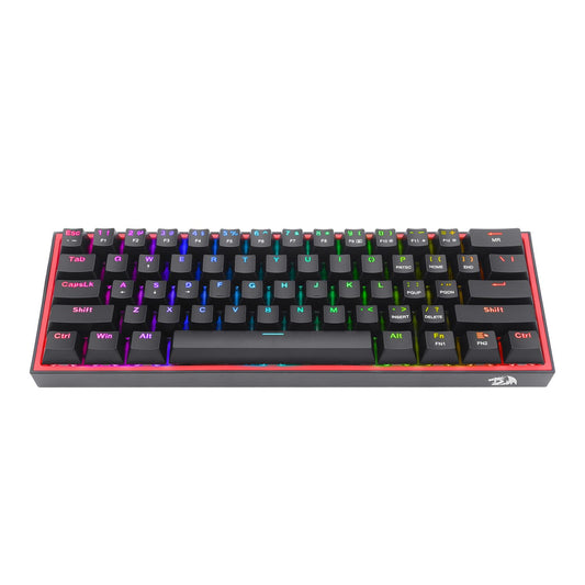 Redragon K616 FIZZ Pro 61-Key RGB Mechanical Gaming Keyboard – Black with wireless/wired, hot-swappable switches and customizable RGB lighting.