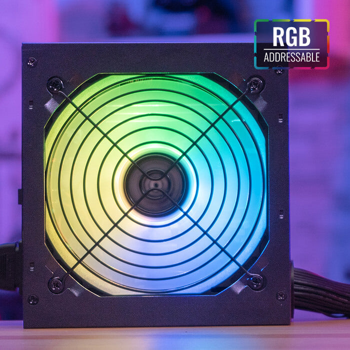 Aerocool KCAS PLUS Gold 650W RGB PSU - 80 Gold, fully modular design with silent fan and vibrant RGB lighting.