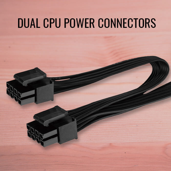 Dual CPU power connectors for the Aerocool KCAS PLUS Gold 650W RGB PSU - 80 Gold, fully modular with RGB lighting.