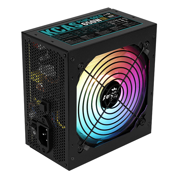 Aerocool KCAS PLUS Gold 650W RGB PSU - 80 Gold, Fully Modular, Silent Fan, RGB Lighting, PCIe 6+2PIN for gaming PCs.