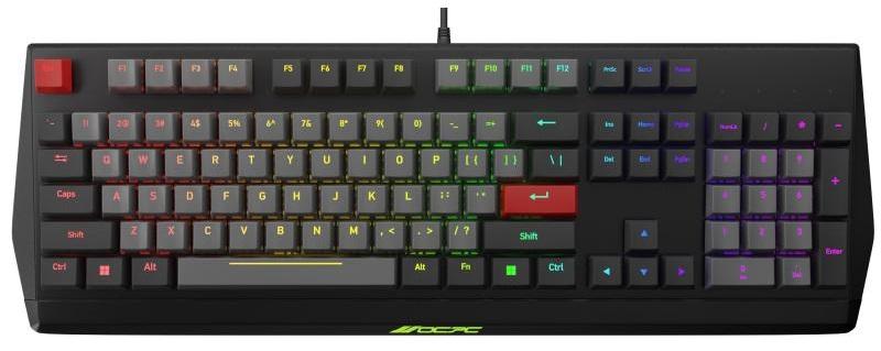 OCPC KR1 Black/Grey RGB Mechanical Gaming Keyboard – Hot-Swappable Gateron Switches, Full-Size 104-Key with vibrant RGB.
